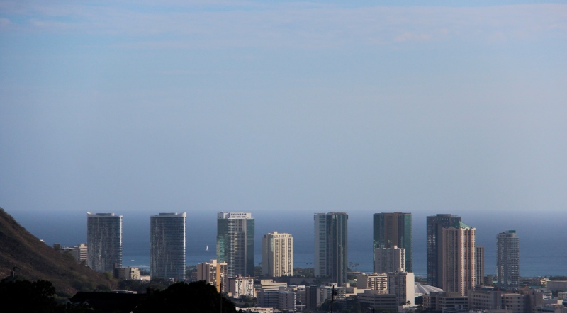 Honolulu skyline from a different view. One where it almost reaches the horizon. 